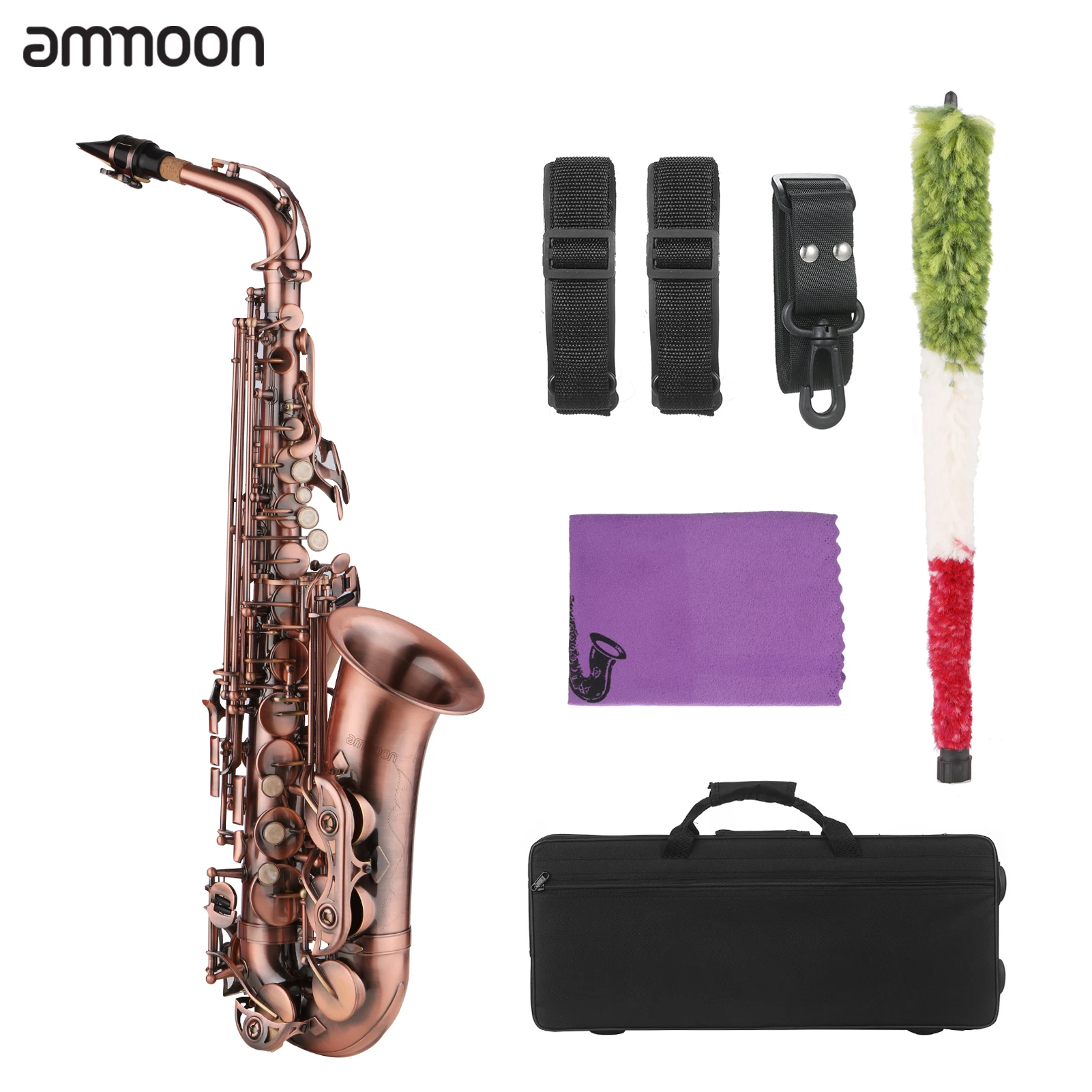 

Саксофон ammoon, красный античный, E-плоский, латунный материал с сумкой, чистящая ткань, щетка, Sax, ремешок, мундштук