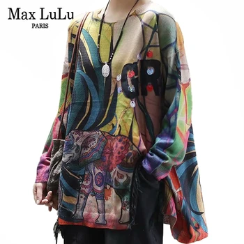 

Max LuLu New 2020 British Fashion Ladies Vintage Printed Sweaters Women Casual Loose Knitted Pullovers Female Jumpers Plus Size