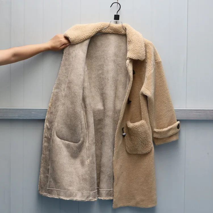 S/9Xl Женская длинная куртка с секциями роговые пуговицы искусственная меховая верхняя одежда больших размеров зима-осень женский Повседневное поддельные меховые пальто J3049