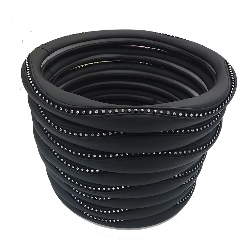 

Новое поступление чехлы рулевого колеса автомобиля из искусственной кожи с кристаллами черные чехлы для руля Camry Lady Girls M5 X30