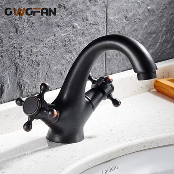 

Basin Faucets ORB Dual Handle Brass Plumbing Parts Bathroom Sink Taps Black WC Washbasin Mixer Cartridge Ceramic Crane SY-049R