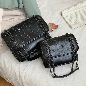 

Rivet Square Crossbody Bag 2020 Fashion New High quality PU Leather Women's Designer Handbag Chain Shoulder Messenger Bag