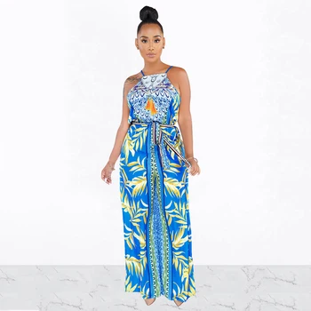 

Women Sexy Fashion Wide Leg Romper Casual Sleeveless Beach Jumpsuit Summer Print Hollow Out Loose Jumpsuits With Sashes