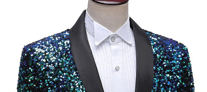 Shiny Green Sequins Bling Glitter Blazer Men Shawl Collar One Button Tuxedo Suits&Blazer Mens Wedding Party Stage Costumes mens blazer