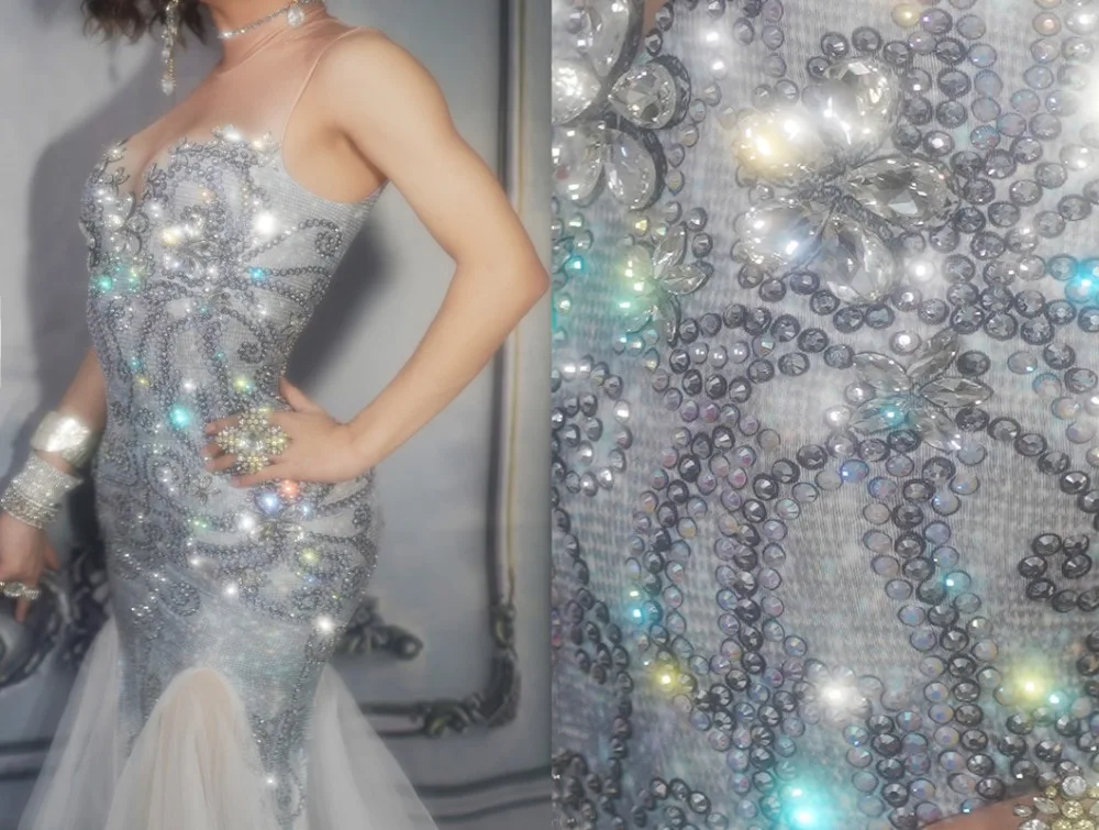 Сексуальное вечернее платье русалки с кристаллами и кисточками, облегающее Сетчатое свадебное длинное платье, платье для выпускного бала, костюм певицы для сцены