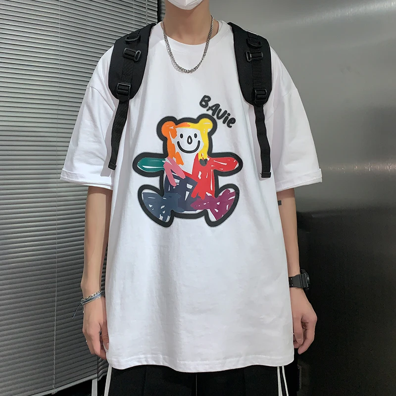 

Original Graffiti Printed T Shirt for Mens O-neck Tops Summer Anime Bear Graphic Tees Men Oversized Couple Streetwear Tee Homme