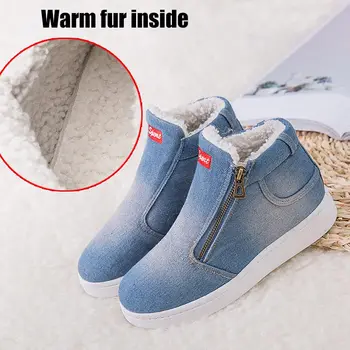 

Winter boots women shoes 2020 new fashion denim side zipper platform winter canvas shoes woman warm plush women snow boots