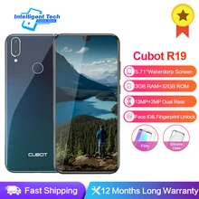 Cubot R19, 3 ГБ, 32 ГБ, Android 9,0, 19:9 дюймов, четырехъядерный смартфон, отпечаток пальца, капля воды, экран, двойная задняя камера, распознавание лица, мобильный телефон