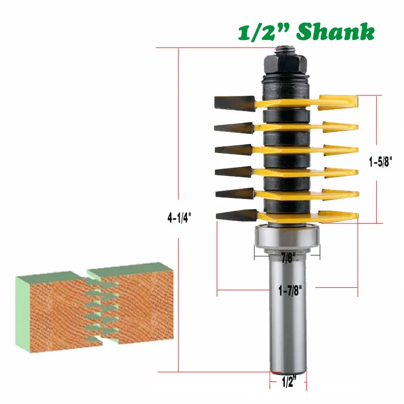 

12mm 1/2" Shank Milling Cutter Woodwork 2 Teeth Adjustable Finger Joint Router Bit Tenon Cutter Industrial Grade Tool MC03038