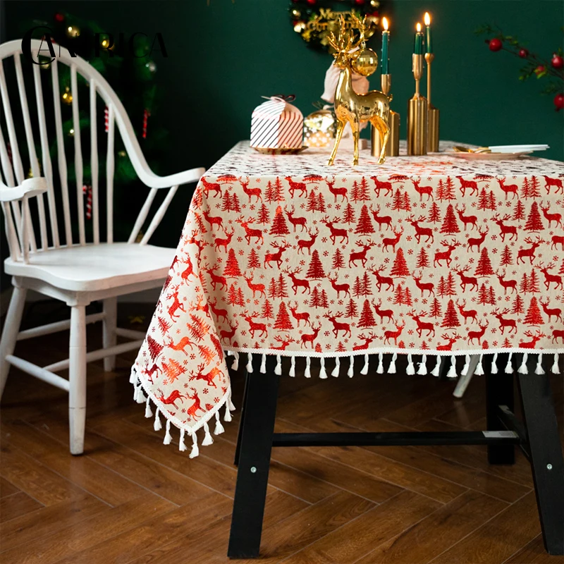 CANIRICA Рождественская скатерть золотистая ткань для стола Рождественский стол рождественские украшения для дома Tapete прямоугольный Мантел