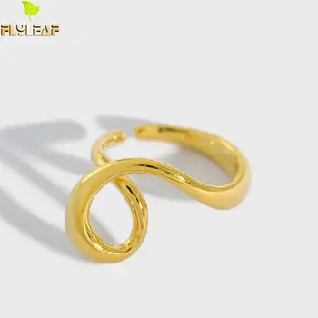 

925 Sterling Silver Irregular Gold Open Rings For Women Handmade INS Trend Lady Student Party Fine Jewelry Flyleaf