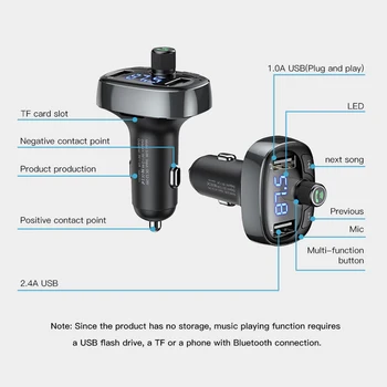 

Handsfree FM Transmitter Bluetooth MP3 Player 3.4A fast charging Dual USB