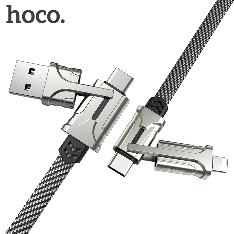 Кабель USB Type C HOCO 4 в 1 металлический кабель для быстрой зарядки PD 60 Вт провод Samsung