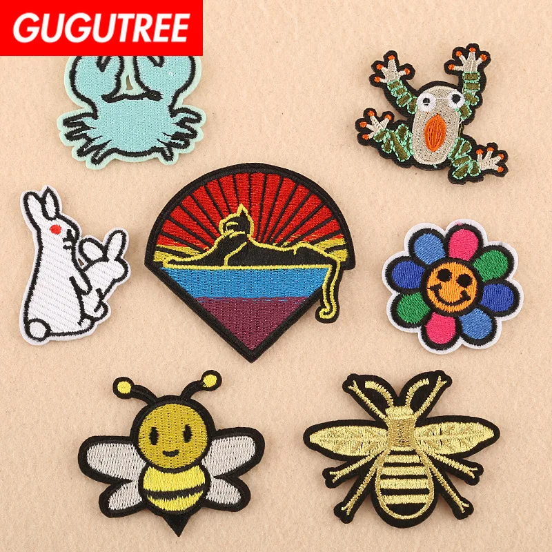 Вышивка GUGUTREE пчела Подсолнух кролик нашивки с животными Мультяшные