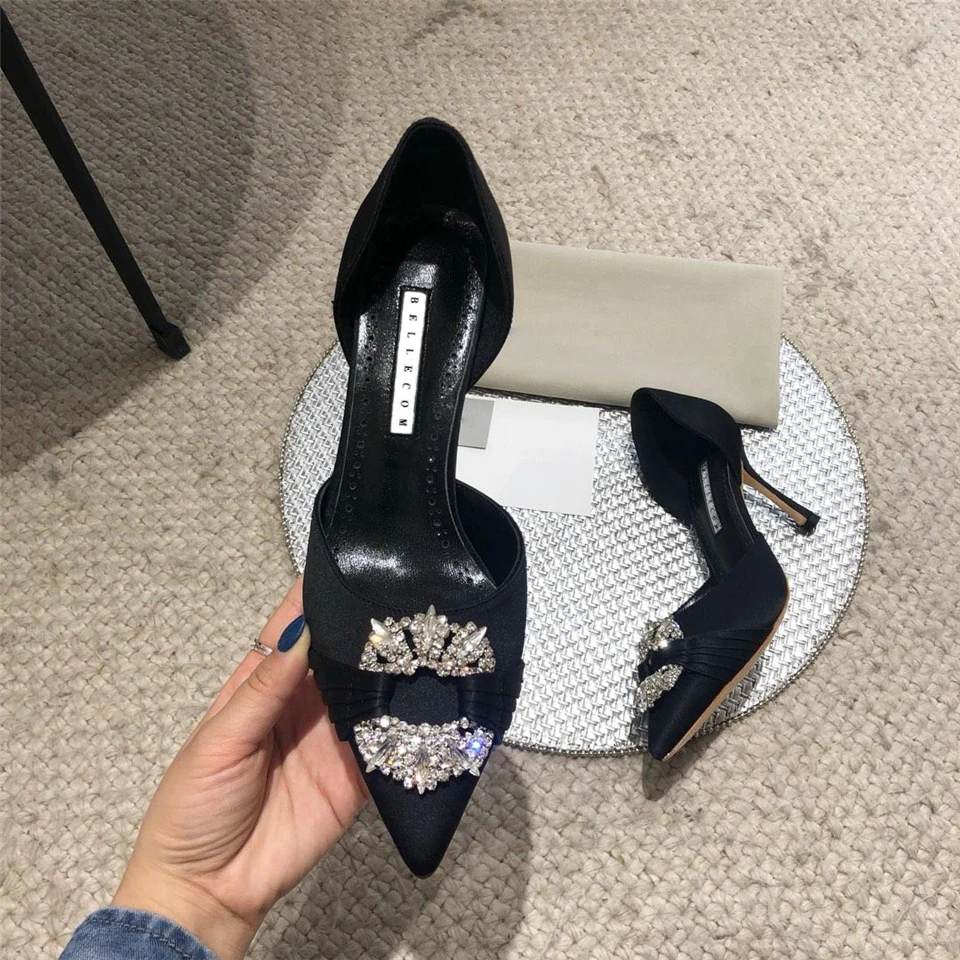 

BELLECOMSpring and Summer 2019 New Square Button Drill Tip Single Shoe, True Leather High-heeled Shoes