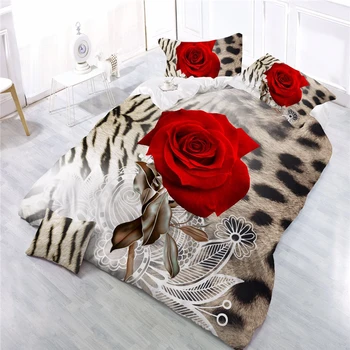 

Home Textile 3D Red Rose Bedding Set Wedding Decorative Bedclthes Sheet Pillowcase Love Floral Adults Bed Duvet Cover Set