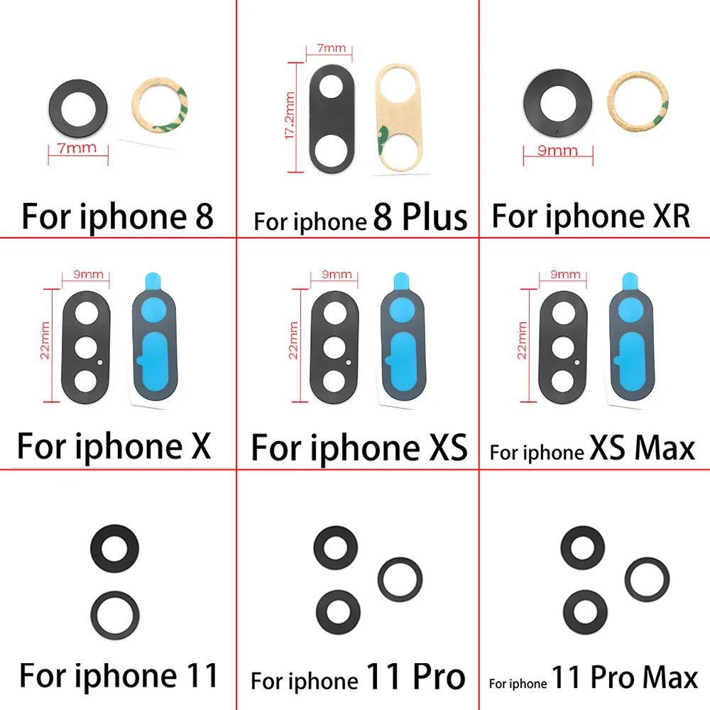 Стеклянный объектив задней камеры для Iphone 6 7 8 Plus X XR XS Max 11 12 Pro Mini с наклейкой