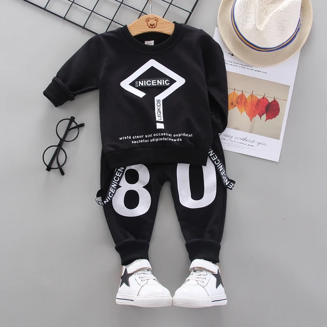 Fashion Children Clothing Spring Autumn Baby Girl Clothes Set Boys Cotton Jacket Pants 2 Pieces Toddler Costume Kids Tracksuits XH wenhao F Black