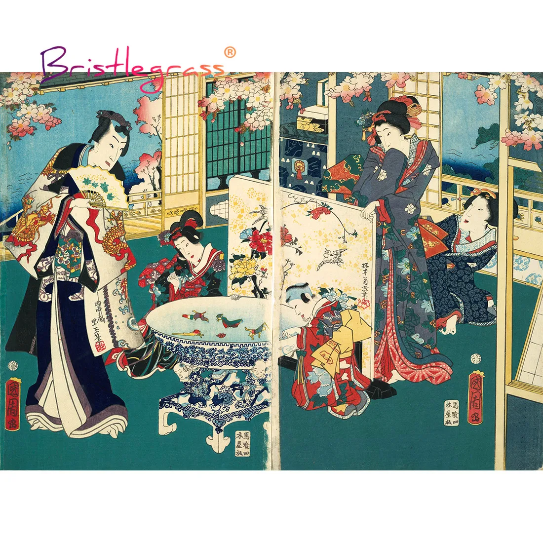 BRISTLEGRASS Wooden Jigsaw Puzzles 500 1000 Pieces Japanese Ukiyoe Toyohara Kunichika Masterpiece Educational Toy Painting Decor