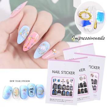 

1 Sheet Hight Quality Waterproof 3D Nail Art Sticker Multi-style Star Heart Charm Glitter Golden Self-Adhesive Nail Decals Decor