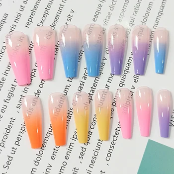 

20pcs Long Fake Nails European Rainbow Long Ballerina Full Nail Art Decor Sets Nail Art Tips Full Cover Manicure Fake Nail Tips