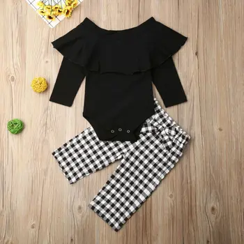 

Infant Baby Girls Clothes Ruffle Top Check Pants Cotton Outfit Autumn