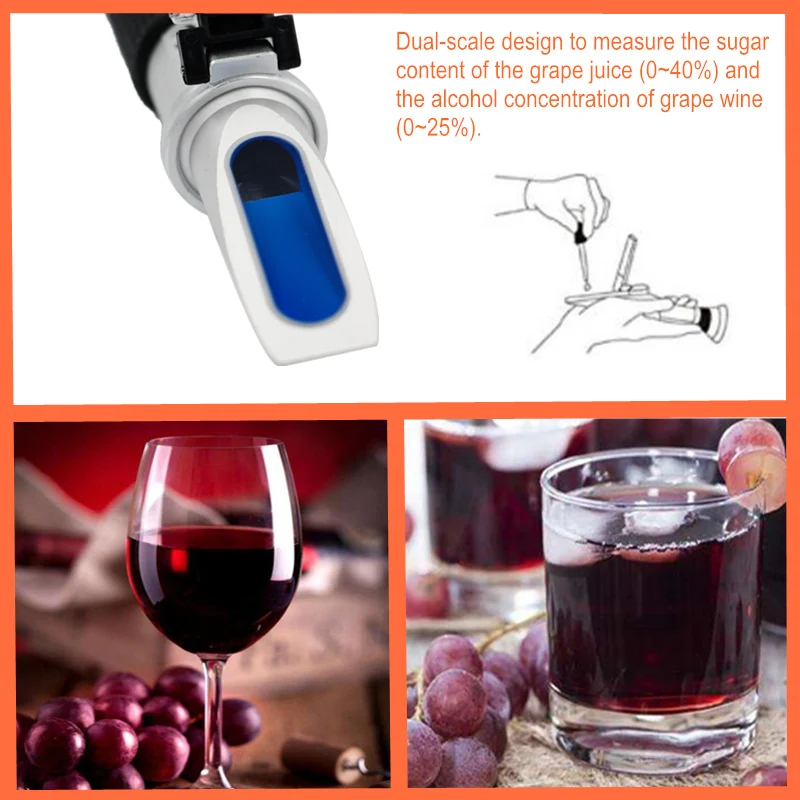 Портативный спиртовый рефрактометр, с функцией определения содержания сахара, измеритель концентрации вина, денсиметр 0-25% спиртовое пиво 0-40% БРИКС виноград ATC