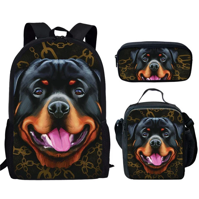 3Pcs/Set Kids Dog School Bags For Boys Girls Rottweiler/ Doberman/PitbullI/Labrador Backpack Children Primary Book Bag Schoolbag