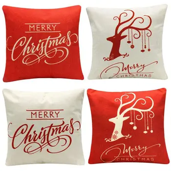 

4-Pack Happy Halloween & Christmas Pillow Covers Cotton Linen Bat Pumpkin Sofa Home Decor Throw Pillow Case Cushion 18 inch x18