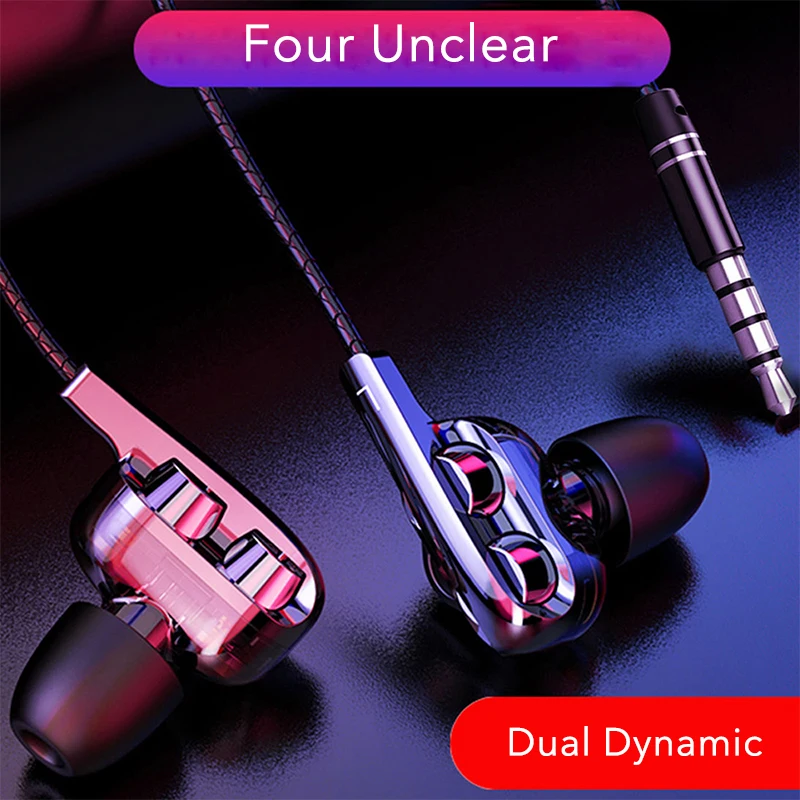 

OLLIVAN 3.5mm Dual Dynamic Wired Earphone 9D Stereo Bass Earphones With Mic Four Unclear Remote Control Earphone Men Women