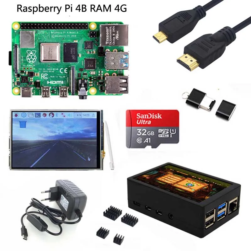 4G Kit Raspberry Pi 4 модели B 1/2/4GB Оперативная память | Чехол | теплоотвод | Мощность адаптер | SD картой памяти на 32 Гб | Micro HDMI для RPI 4B - Цвет: 4G Kit