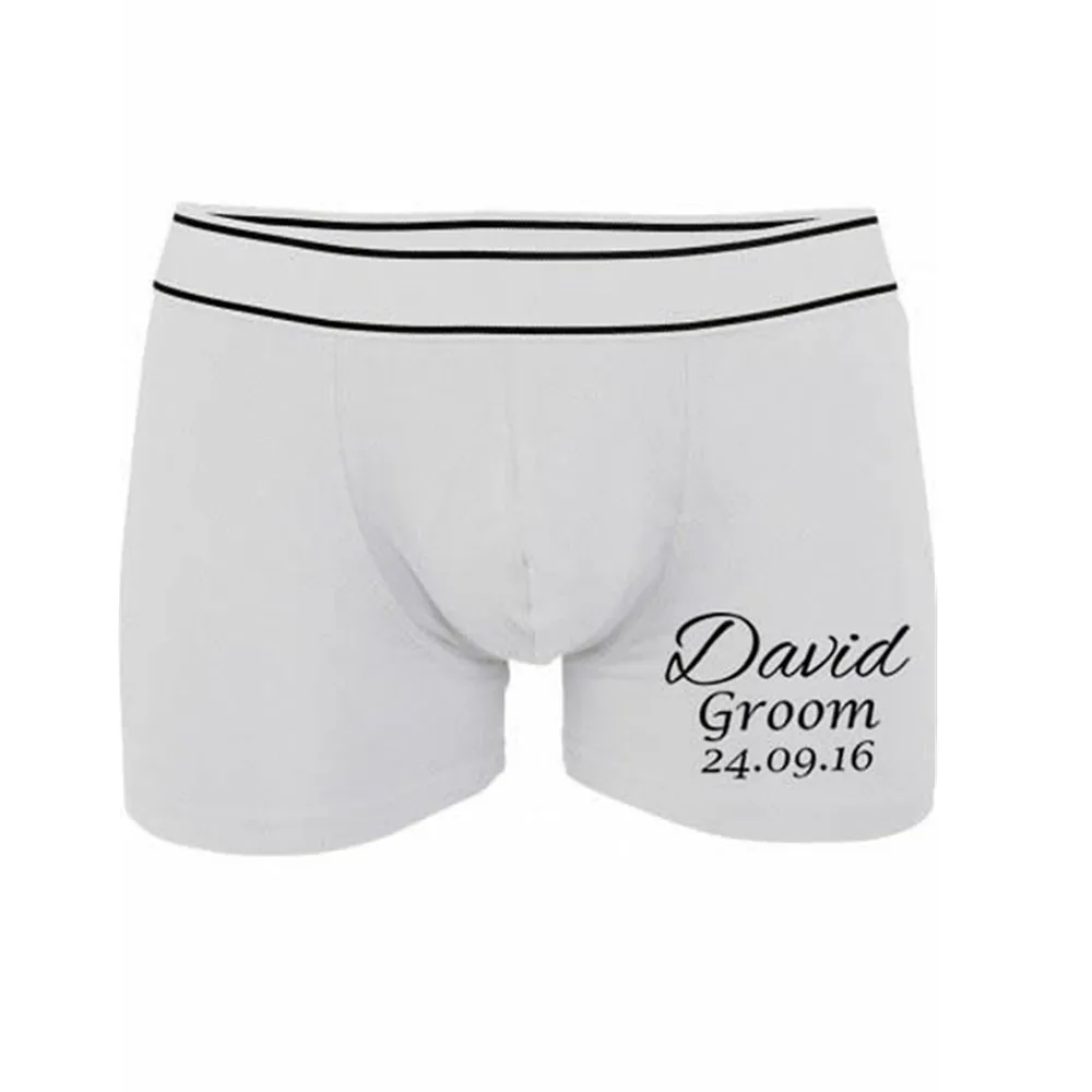 Customize Groom Boxer Shorts Personalised With Date & Name