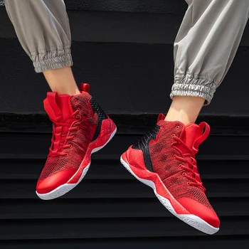 

2020 winter red Basketball Shoes Breathable Anti-slip Basketball Sneakers Men Lace-up Sports Gym Ankle Boots Shoes Basket Homme