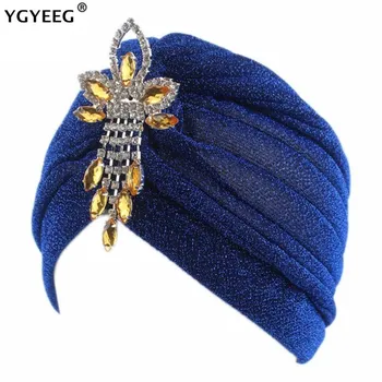 

YGYEEG Gold Turban Cap Plain Shiny Shimmer Glitter Sparkly Indian Diamond Hats Muslim New For Women Outdoors Skullies Beanies