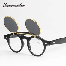 Iboode, Ретро стиль, Круглые, стимпанк, флип-ап, для чтения, солнцезащитные очки для женщин и мужчин, Классические, двухслойные, солнцезащитные очки с диоптрией+ 1~+ 3,5