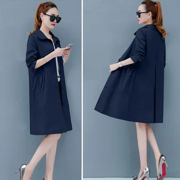 

Autumn 2020 female loose trench large size Slim long windbreaker spring autumn over the knee zipper cardigan coat lady