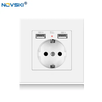 

Electrical Dual USB EU German Schuko Plug Power Socket Wall Mounting Cassette Grounding 16A size 86 * 86 mm