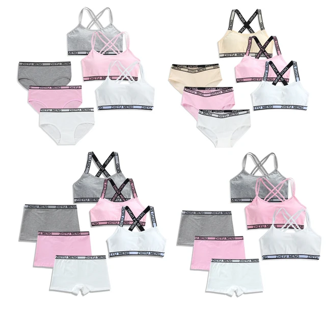 Girls Panty Sets Teenage Cotton Padded Training Bra+Panties Kids Sports  Underwears 8-14Year - AliExpress