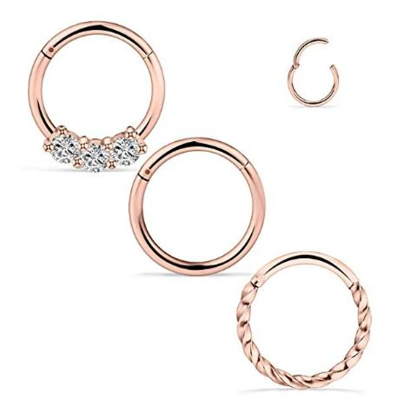 

16G 3PCS 316L Septum Jewelry Stainless Steel Nose Rings Hoop Clicker Ring Lip Cartilage Tragus Helix Earrings Ring Piercing