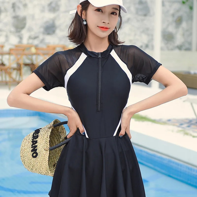 

Swimwear Women One Piece Large Size Women's Bathing Suit 2019 Retro Swimsuit Ladies Closed Female Slim Bubble Hot Swimming Ins