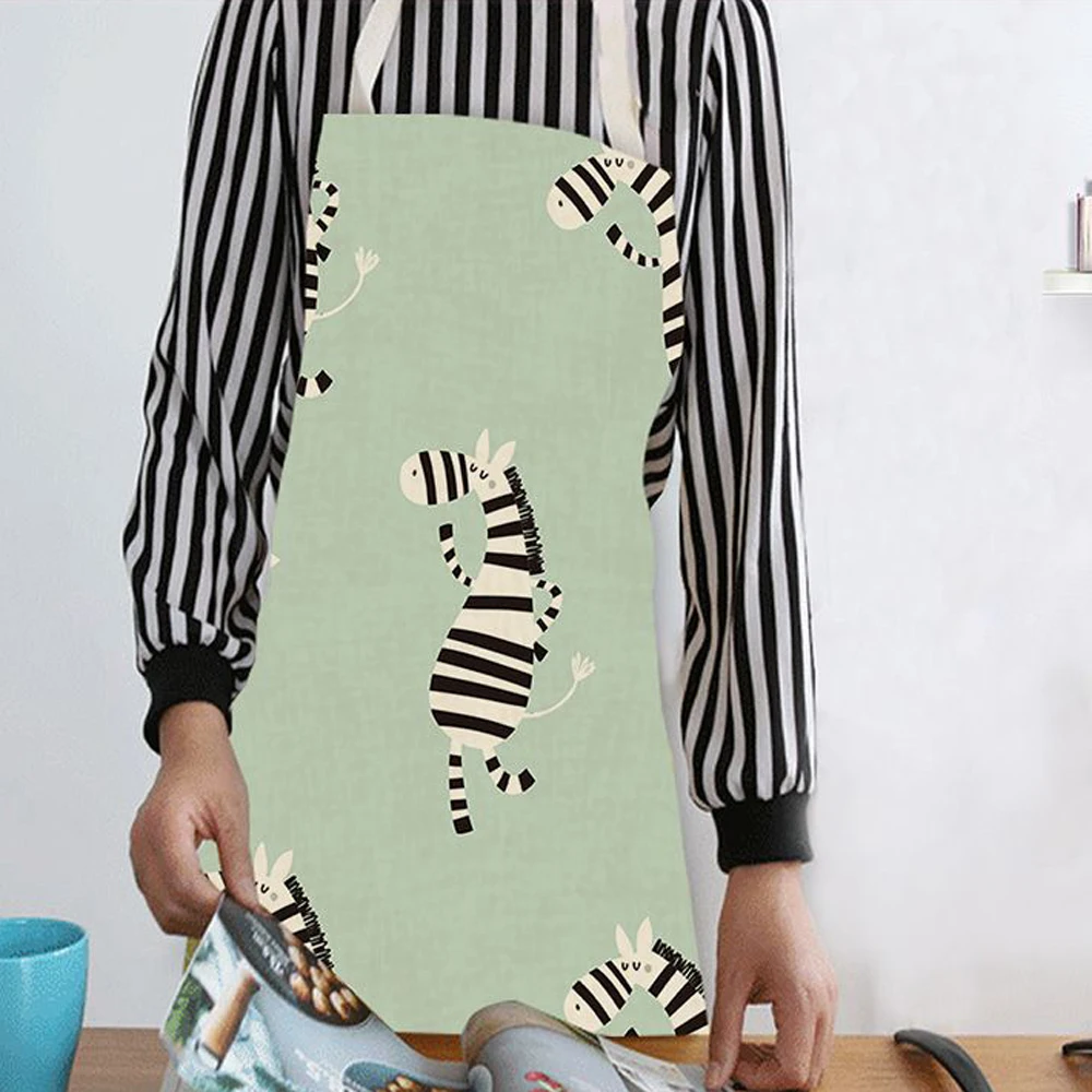 Silstar Tex Zebra Apron Animal Printed Woman Waterproof Aprons For Home Kitchen Cooking Baking Cleaning