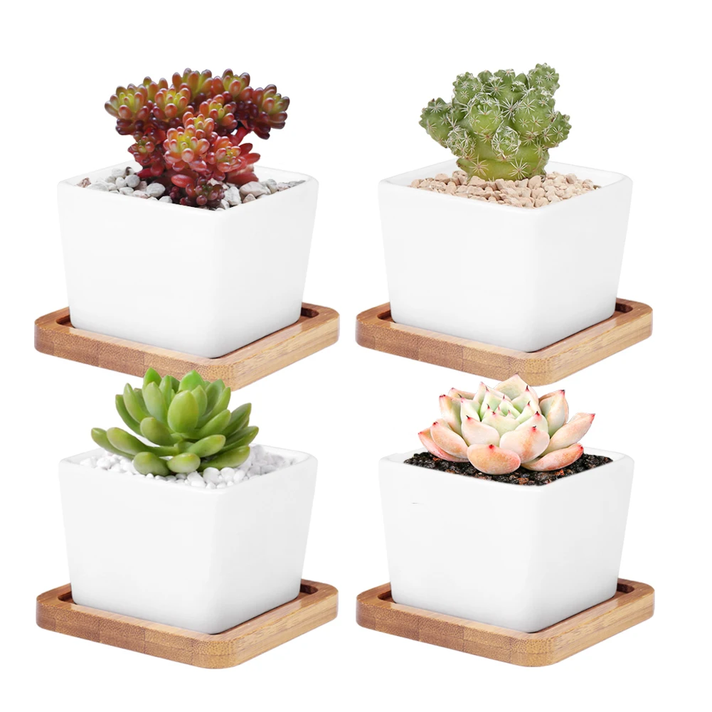 4pcs WITUSE 4x L размер глазурованный бонсай горшок для суккулентного растения садовый горшок белый керамический цветочный горшок комнатный Настольный декоративный мох цветочный горшок - Color: 4pcs