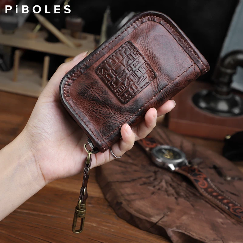 Portable Key Wallet Handmade Genuine Leather Smart Key Slot