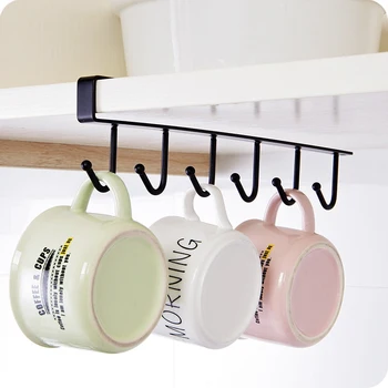 Six Cabinet Hook Wall Mounted Cabinets Rack Free Punch Multi Function Hanging Rack Hook Kitchen Bathroom Storage Shelf