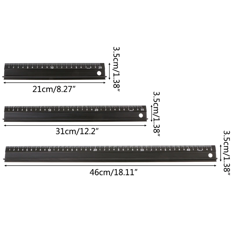 20CM 30CM 45CM 레이저 보정 알루미늄 합금 눈금자, 학생 절단 보호 미끄럼 방지 드로잉 도구 학교 사무용품