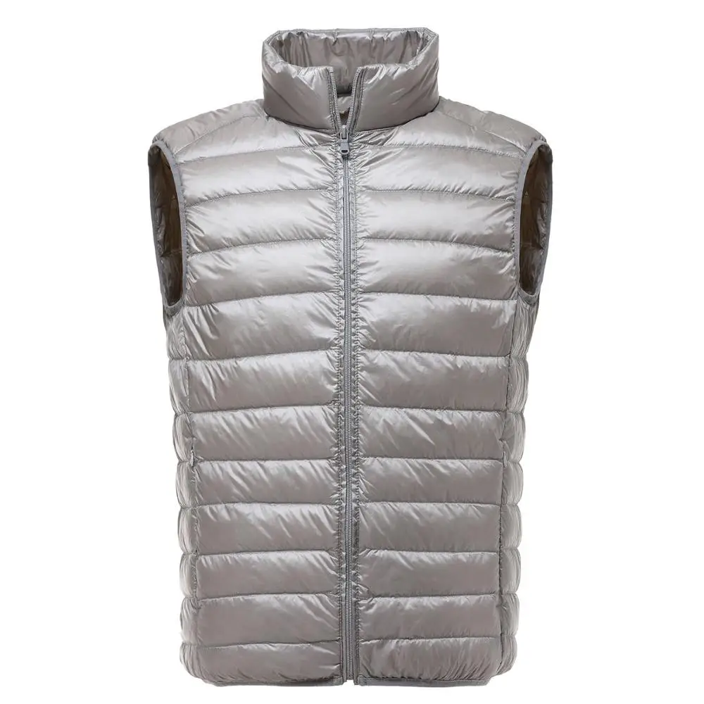 New Men Sleeveless Jacket Winter Ultralight White Duck Down Vest Male Slim Vest Men's clothes Windproof Warm Waistcoat - Цвет: Серебристый