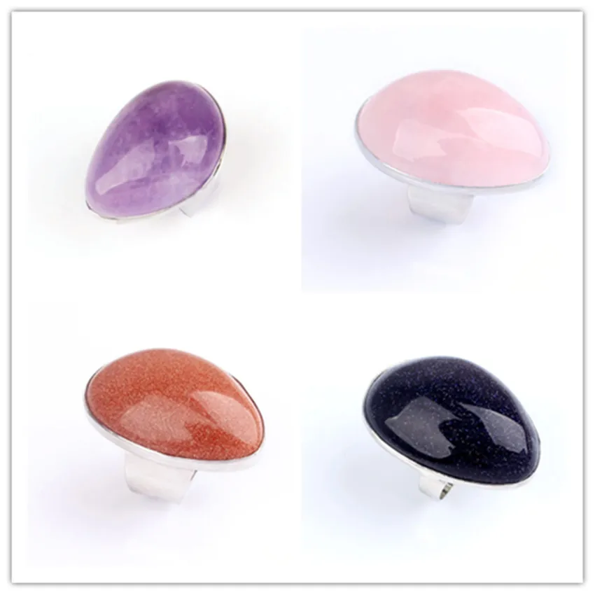 

FYJS Unique Silver Plated Irregular Shape Amethysts Stone Resizable Ring Green Aventurine Jewelry