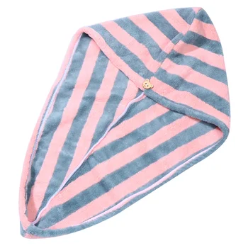 

2pcs Thicken Hair Drying Towel Caps Stripe Design Water Absorption Towel Hat Bath Caps for Home Bathroom