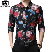 MIACAWOR, новинка, весенние мужские рубашки, повседневные приталенные рубашки с длинным рукавом, мужские рубашки с цветочным принтом в Корейском стиле C577