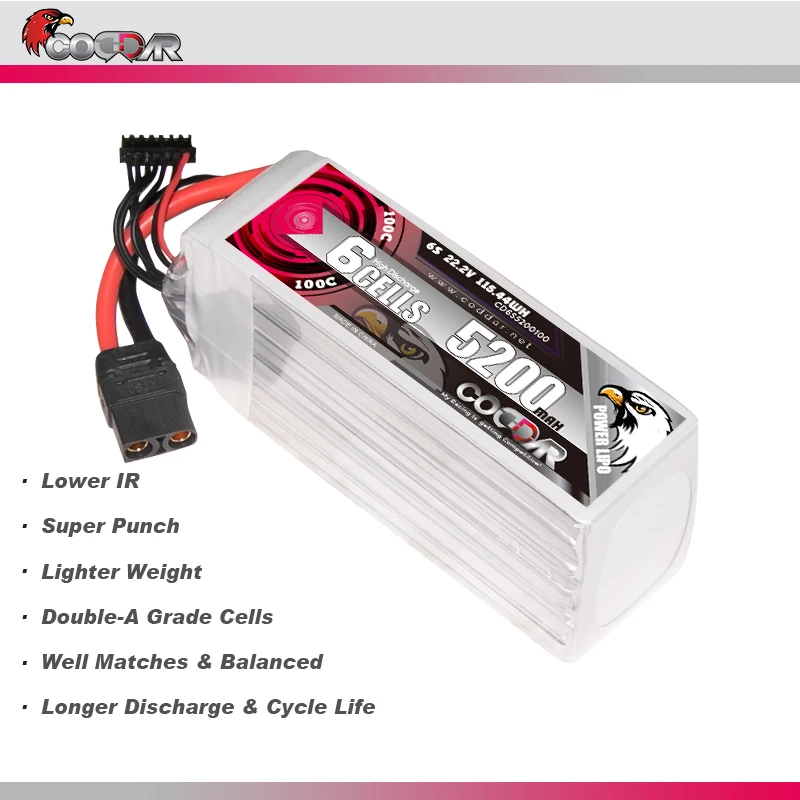 CODDAR 5200mah 6S 100C 22.2V  LiPo Battery With XT60 XT90 Deas Plug For TXR6 Helicopter Fixed Wing Remote Control Boat Parts